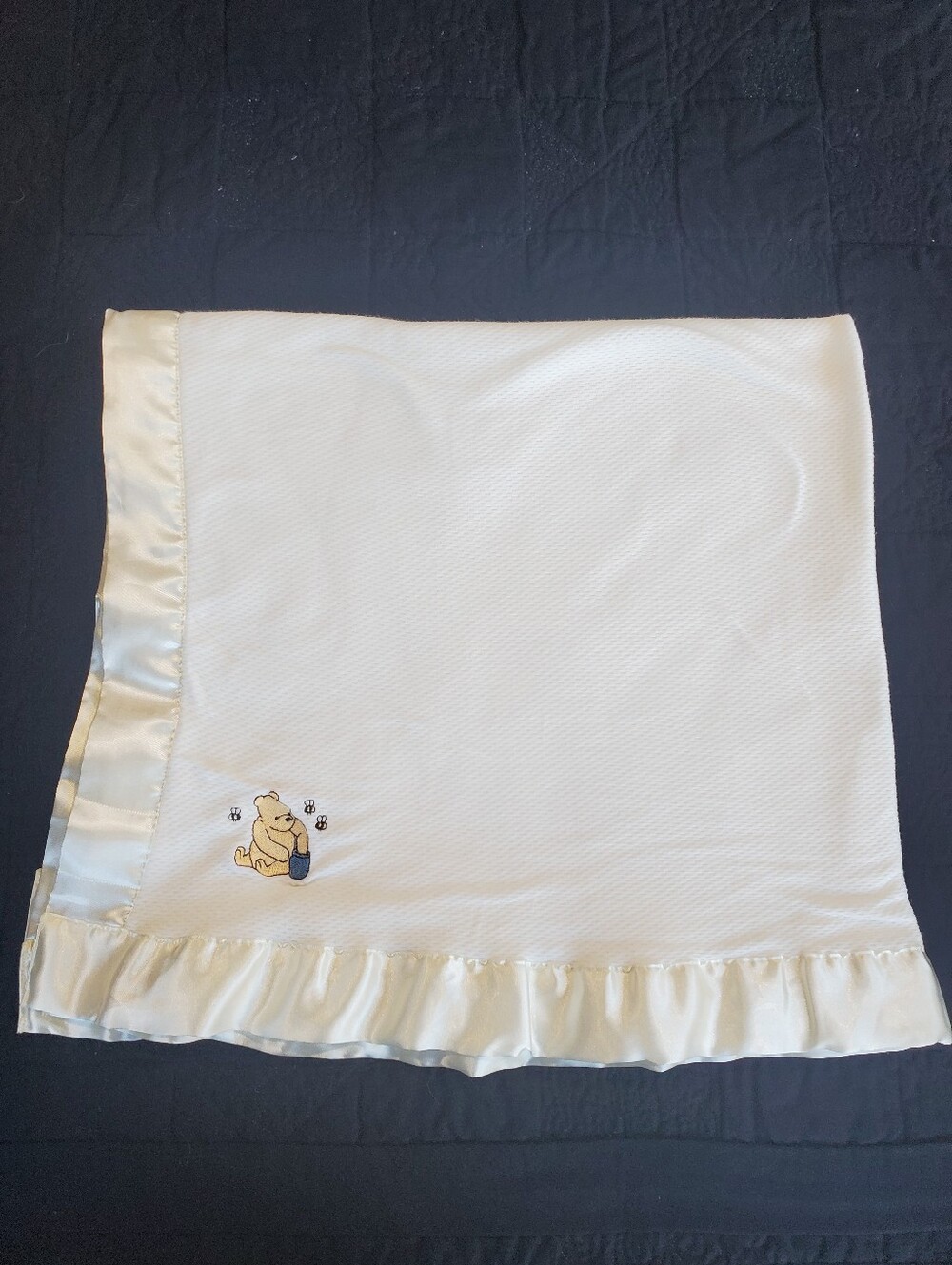 VTG Disney’s Classic Winnie The Pooh Waffle Satin Trim Baby Blanket  24" X 36"